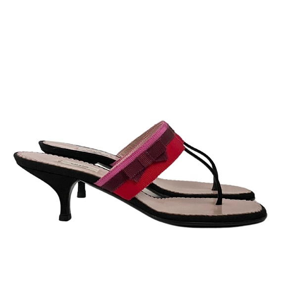 Prada Designer Black Mule Kitten Heel with Pink & Red Ribbon and Bow IT 36 - Picture 1 of 11